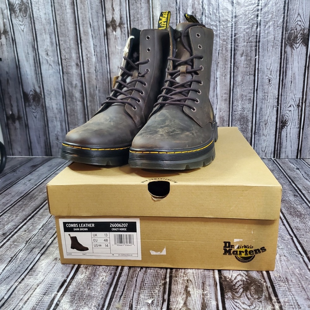 Dr. Martens Men's Combs Crazy Horse Leather Dark Brown Boots 26006207 Size 14